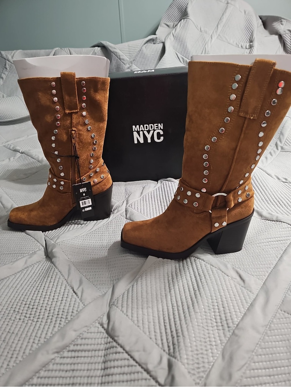 Madden NYC Cognac Moto Western Boots Women's Size 8 NEW IN BOX.
